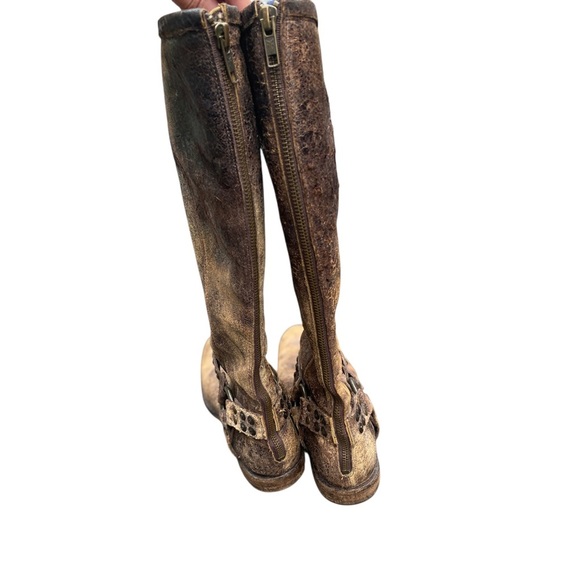 Frye Brown Combat Moto Boots Distressed Leather - Picture 3 of 10